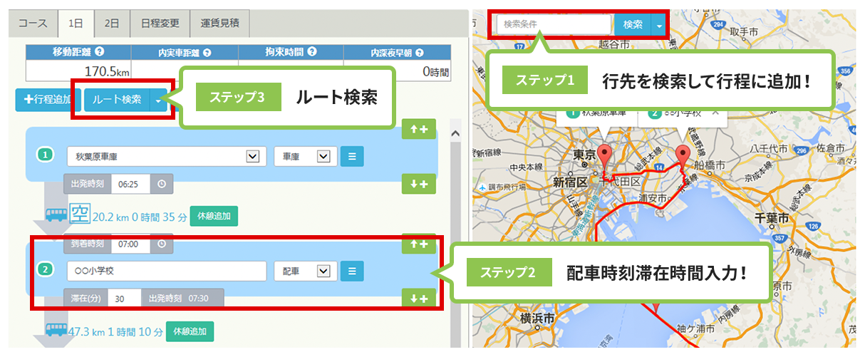 行程作成はカンタン！3ステップ！